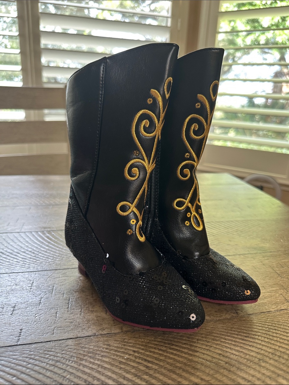 Disney Black Kids' Boots with Gold Embroidery and Sequin Toes